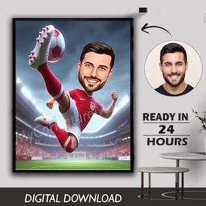 Customized Caricature of Portrait of Football Player Custom Caricature Portrait From Your Photo Player Gift Football Cartoon Birthday Gift