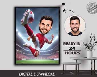 Customized Caricature of Portrait of Football Player Custom Caricature Portrait From Your Photo Player Gift Football Cartoon Birthday Gift