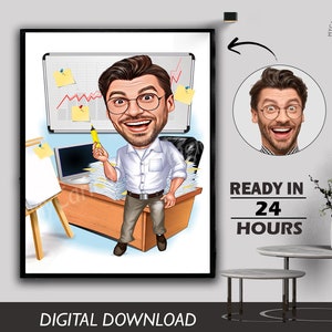 Personalized money man caricature art, rich man caricature art, Businessman Art, Big Boss Caricature, Fathers Day gift, Professional Present