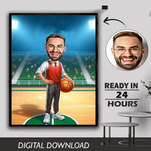 Male Basketball Coach Player Caricature Gift Court Basketball Athlete Basketball Star Hoops Player Digital Download Photo Cartoon Birthday
