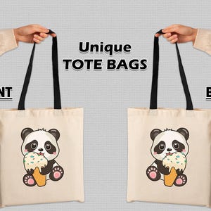 100% katoen Schattige beer met ijs Draagtas Herbruikbare canvas tas Aangepast cadeau voor kinderen of volwassenen Milieuvriendelijke tas voor- en achterkant.