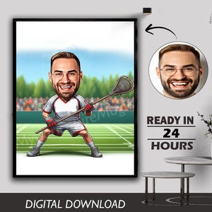 Male Lacrosse Caricature Personalized Stickball League Design Athletic Sports Male Player Perfect Gift Digital Download Photo Birthday Gift