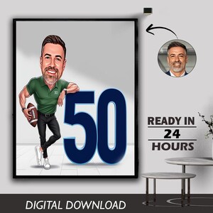 50th Birthday Personalized Caricature Gift Custom Illustration Unique Milestone Celebration Fun & Memorable Keepsake can Create for any age