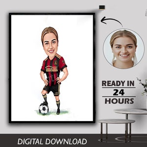 Caricatura di calcio su misura Caricatura Ritratto da foto, regalo di football americano, giocatore di rugby Caricatura personalizzata da foto Download digitale