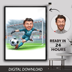 Male Football Coach Player Caricature Portrait Soccer Sport Gift American Football Custom Team Player Photo to Cartoon Digital Download