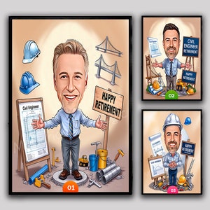 Caricature personnalisée d'ingénieur civil, retraité, architecte, ingénieur, retraité, ingénieur, cadeau de retraite, téléchargement numérique, cadeau d'anniversaire