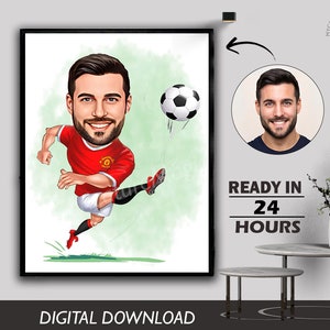Regalo de jugador de fútbol personalizado para hombres, regalo de dibujos animados con temática de fútbol, regalo de caricatura de futbolista a partir de una foto, regalo de rugby para él