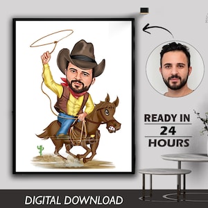 Personalized Horse Hunter Caricature Cartoon Portrait Custom Hunter Caricature Drawing from Photo Funny Hunter Caricature Gift for Hunters