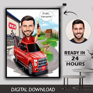 personalizar caricatura de jubilación, caricatura digital de foto, regalo de jubilación, retrato de jubilación, retrato digital, regalo para él