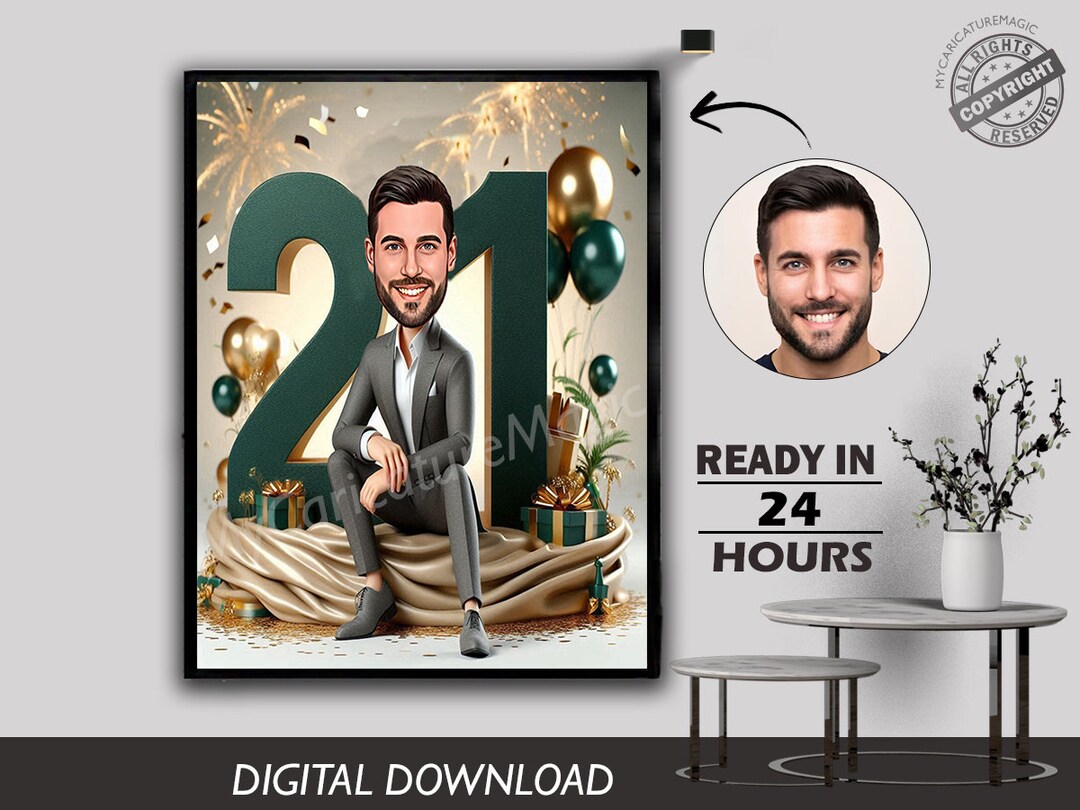 21st Bespoke Birthday Caricature Gift Custom Personalized Illustration