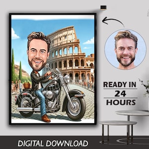 Disegno di motociclista personalizzato Uomo motociclista Disegno di cartone animato Uomo motociclista Disegno di motociclisti Amanti della moto Download digitale Foto in cartone animato
