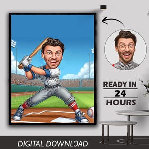 Männliche Jungen Porträt von Baseballspieler Baseball Sport Basisball Sport Stadion Sportplatz Porträt Karikatur Design Geburtstagsgeschenk
