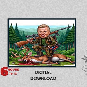 Custom Caricature Hunter Cartoon Portrait Custom Hunter Caricature Drawing from Photo Funny Hunter Caricature Gift for Hunters Birthday Gift
