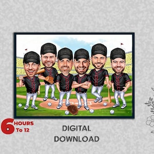 Benutzerdefinierte Baseball-Mannschaft Karikatur Baseball-Sportbasis Ball Sport Stadion Boden Porträtfoto zum Cartoon-Karikatur-Design Geburtstag
