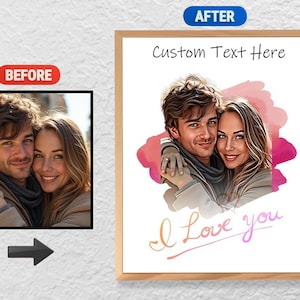Sua própria foto personalizada + texto casal desenho animado retrato foto de perfil de mídia social retrato selfie de foto desenho animado logotipo download digital