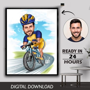 Nueva foto de retrato de ejercicio de fitness de ciclismo atlético personalizada para regalo de cumpleaños deportivo atlético de dibujos animados para atletas Descarga digital