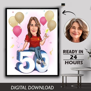 50. Geburtstag Karikatur Geschenk Individuelle personalisierte Illustration Einzigartige Meilenstein Feier Spaß & unvergessliches Andenken kann für jedes Alter erstellen