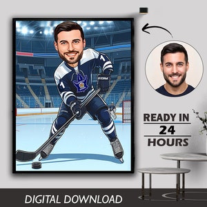 Maßgeschneiderte Eishockey-Karikatur Personalisierte Eishockey-Match & League Design Sportfoto zum Cartoon Perfektes Geschenk Digital Design