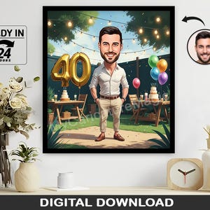 Personalized 40th Birthday Gift, Funny Milestone Birthday, Custom Portrait or Caricature, Unique 40th Celebration Present