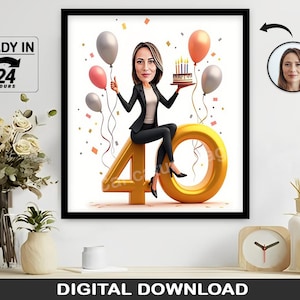 Personalized 40th Birthday Gift for Women or Girls, Funny Milestone Birthday, Custom Portrait or Caricature, Unique 40th Celebration
