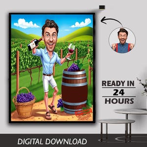 Personalized Vinery Man Caricature Vine Seller Boy Portrait Customized Vineyard Boy Art Vineyard Man Cartoon Birthday Gift Digital Download