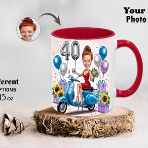 Female Girls 40th Birthday Caricature Stylish Mug Ladies Your Own Photo Funny Mugs Cartoon Coffee Mug Gift Girlfriend Grandma Custom Tea Cup