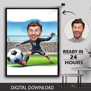 Male Football Soccer Player Coach Caricature Portrait Athletic Boys Gift Young Men Sports Player Funny Photo to Cartoon Digital Download