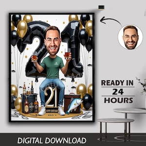 Männliche Jungen 21. Geburtstag Karikatur Geschenk Benutzerdefinierte einzigartige Meilenstein Feier Spaß & unvergessliches Andenken kann für jedes Alter Digitaler Download erstellen
