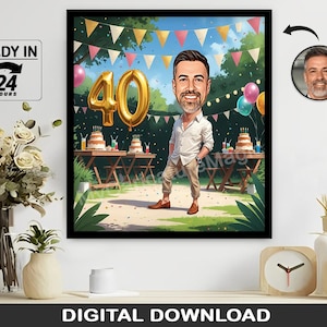 Personalized 40th Birthday Gift, Funny Milestone Birthday, Custom Portrait or Caricature, Unique 40th Celebration Present