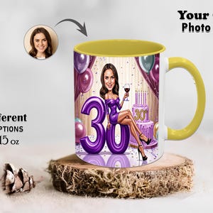 Female Girls 30th Birthday Caricature Stylish Mug Ladies Your Own Photo Funny Mugs Cartoon Coffee Mug Gift Girlfriend Grandma Custom Tea Cup
