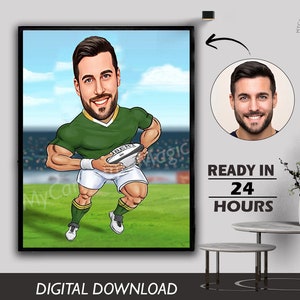Custom Male Football Cartoon Caricature Rugby Portrait American Football Gift Caricature Personalized Cartoon Caricature from Photo Digital