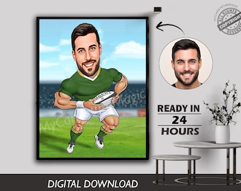 Custom Male Football Cartoon Caricature Rugby Portrait American Football Gift Caricature Personalized Cartoon Caricature from Photo Digital