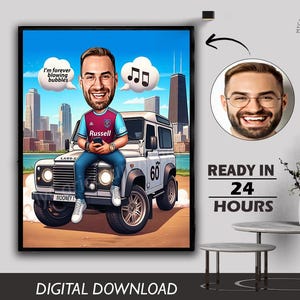 Neues Auto Urlaub Mann Karikatur Autorennen Musikliebhaber Genießen Strandauto Reitauto Reise Road Trip Kreuzfahrt Digitaler Download Geburtstag