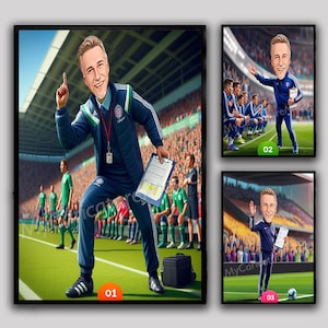 Bespoke Caricature of Soccer Football Coach Gift for Men Soccer Coach Caricature Photo to Cartoon Birthday Gift Digital Download Portrait