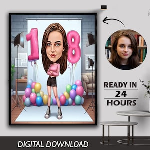 Bespoke 18th Birthday Caricature Gift Custom Personalized Unique Milestone Celebration Fun & Memorable Keepsake can Create for any age