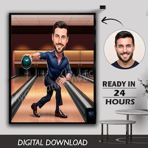 Bowler cadeau Bowlingspeler karikatuur van foto Grappige bowlingspeler kunst Grappige bowlingspeler portret Bowlingspeler Cartoon tekening