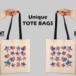 Patriotic USA Flag Tote Bag | July 4th Stars & Stripes Canvas Bag | Reusable American Gift Bag