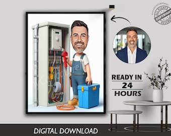 Personalized Electrician Caricature: Custom Portrait Gift (Digital Download)