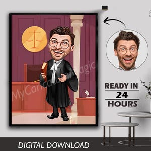 Bespoke Caricature Of Lawyer Retirement Personalized Advocate Retirement Lawyer Portrait Photo to Cartoon Digital Download Birthday Gift
