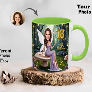 Female Girls Your Own Photo 18th Birthday Caricature Stylish Mug Ladies Funny Mugs Cartoon Coffee Mug Gift Girlfriend Grandma Custom Tea Cup