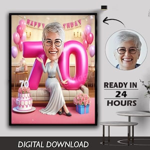 Angepasst 70. Geburtstag Karikatur Geschenk Benutzerdefinierte personalisierte einzigartige Meilenstein Feier Spaß & unvergessliches Andenken kann für jedes Alter erstellen