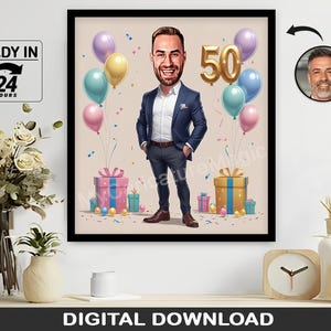 Personalized 50th Birthday Gift, Funny Milestone Birthday, Custom Portrait or Caricature, Unique 50th Celebration Present