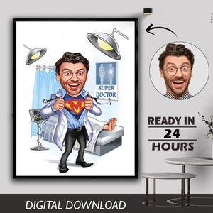 New Superhero Caricature of Male Medical Clinical Nurse Doctor Care Worker Health Assistant Healthcare Professional Caregiver Birthday Gift