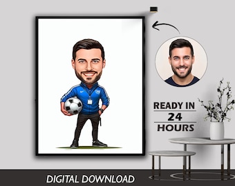 Gepersonaliseerde karikatuurcadeau sportcoach (digitale download)