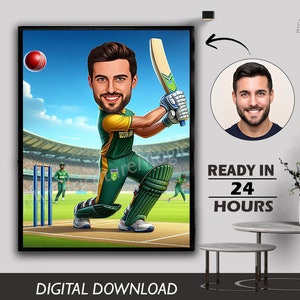 Custom Cricket Player Cartoon Portrait, Cricket Caricature, Gift for Cricket Player, Baseball Cartoon, Custom Cartoon, Funny Gift