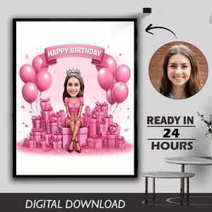 Weibliche Mädchen Damen Spezielle Geburtstagskarikatur Geschenk Einzigartige Meilensteinfeier Denkwürdiges Andenken kann für jedes Alter Digitaler Download erstellt werden