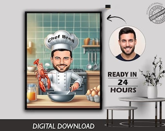 Custom Chef Caricature Portrait: Unique Culinary Master Gift (Digital Download)