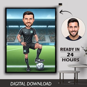 Custom Football Caricature Caricature Portrait from Photo, American Football Gift, Rugby Player Custom Cartoon to Photo Digital Download
