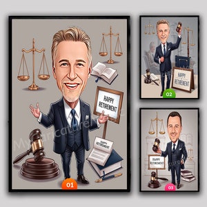 Op maat gemaakte karikatuur van pensioen advocaat gepersonaliseerde advocaat pensioen advocaat portret foto naar digitale download cartoon digitale download verjaardagscadeau