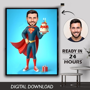 Personalisierte 31. Geburtstag Film Charakter Karikatur Einzigartiges Foto zum Cartoon Portrait Karikatur Design Geburtstagsgeschenk Digitaler Download